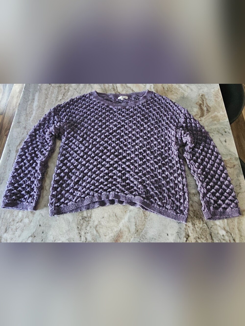 Chunky Purple Textured Honeycomb Smocking Knit Sweater